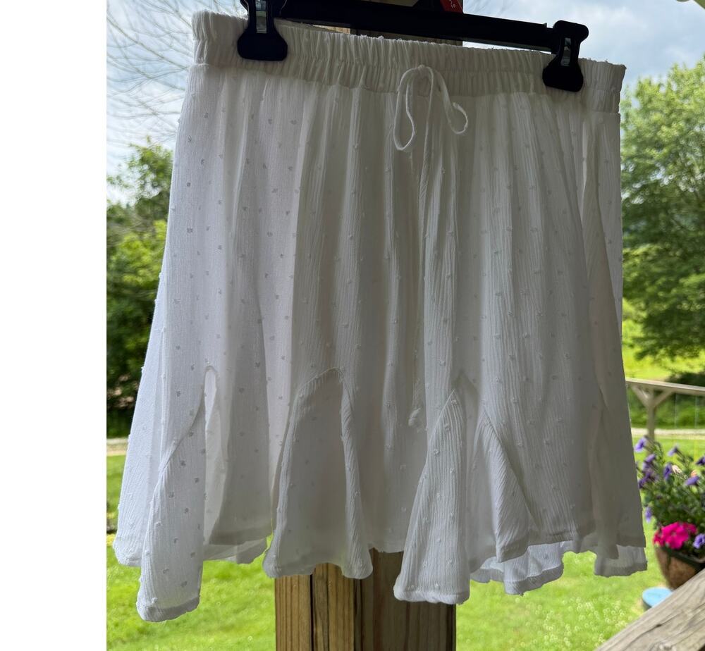 Fairycore Festival Cottagecore Boho White Swiss Dot MiAmi Ruffle Hem Skirt SizeL
